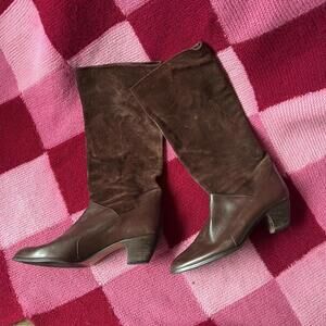vintage suede knee high brown boots